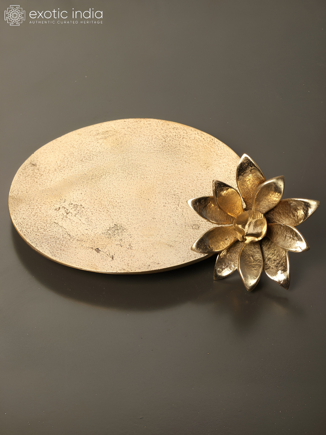 Exotic India Flower Beige Brass Metallic Prayer Room Tiny Showpiece - 2.2 Inches