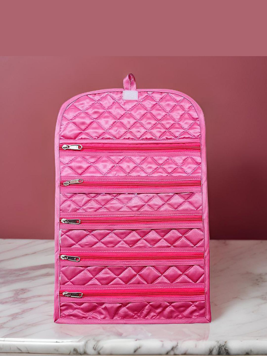 atorakushon Set Of 3 Pink Self-Design Jewellery Organiser
