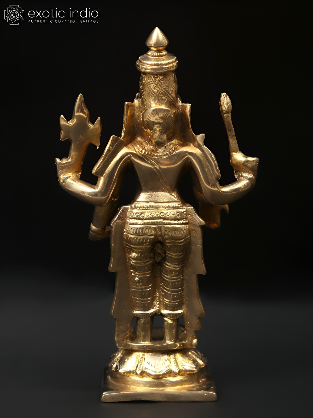 Exotic India Hindu God Gold Brass Metallic Prayer Room Small Showpiece - 8.8 Inches