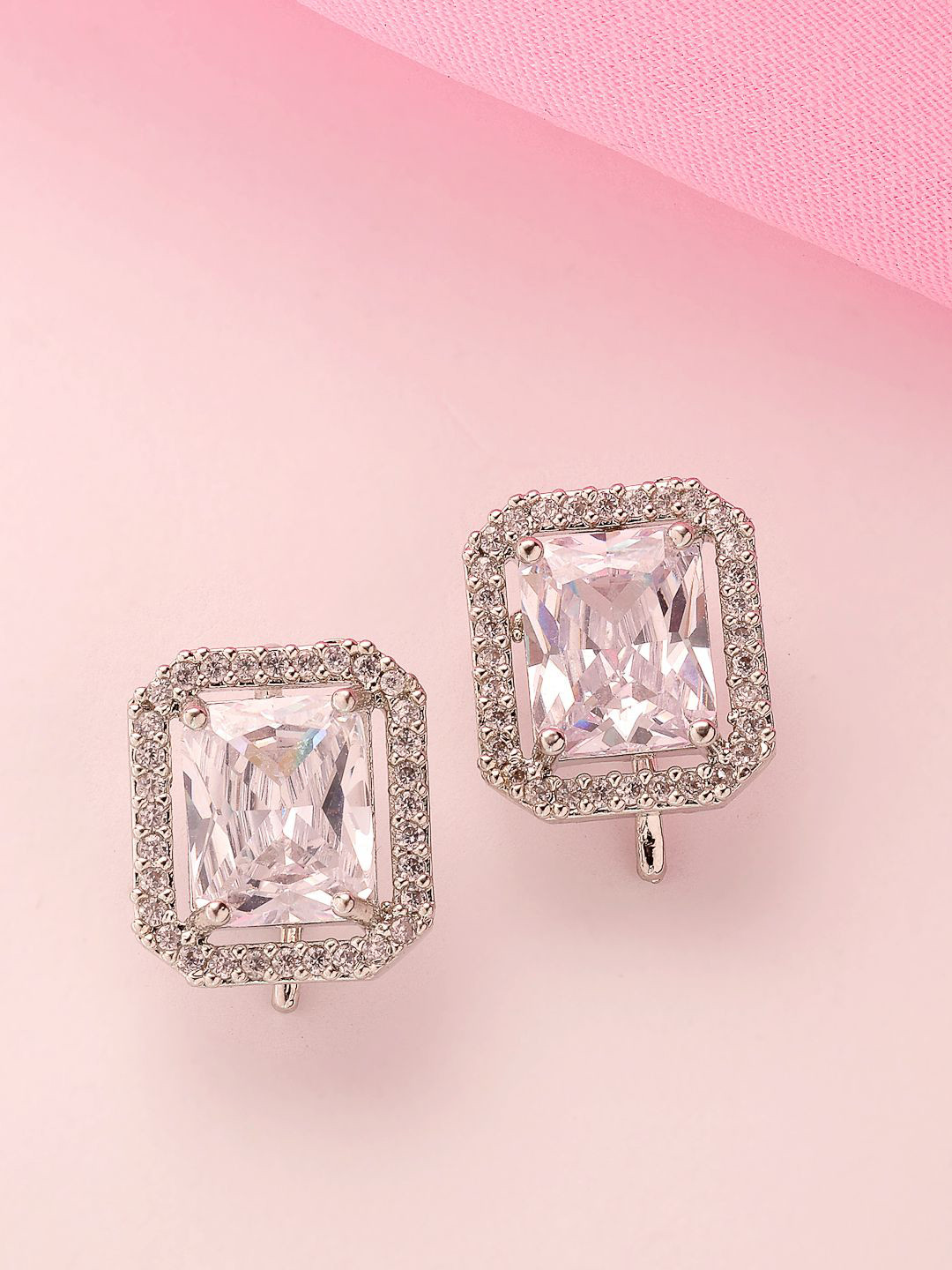 ADIVA Silver Plated American Diamond Studs