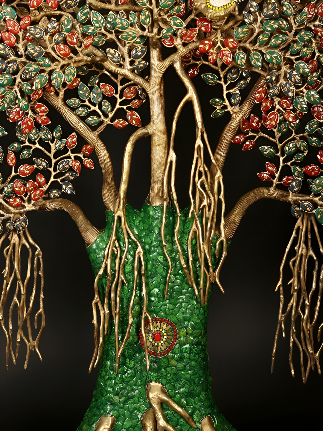 Exotic India Tree of Life with Chirping Birds Gold Brass Metallic Living Room Extra Large Showpiece - 57.5 Inches