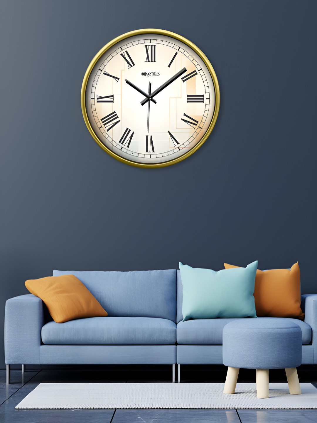 OLIVE TREE Gold Plastic Silent Clock Round Battery Analogue Wall Clock-30.5cm