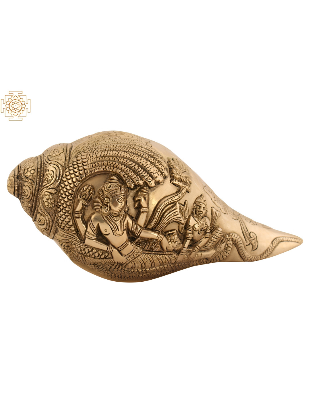 Exotic India Lord Vishnu with Goddess Lakshmi Conch Gold Brass Metallic Prayer Room Medium Showpiece - 3.5 Inches