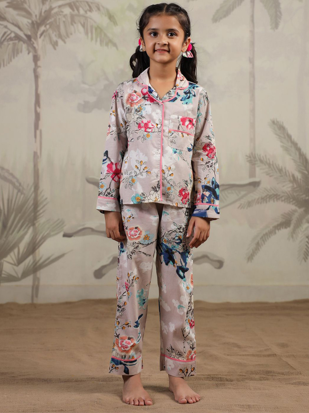 SANSKRUTIHOMES Girls Floral Night suit SE-NSP-KID-85-Beige