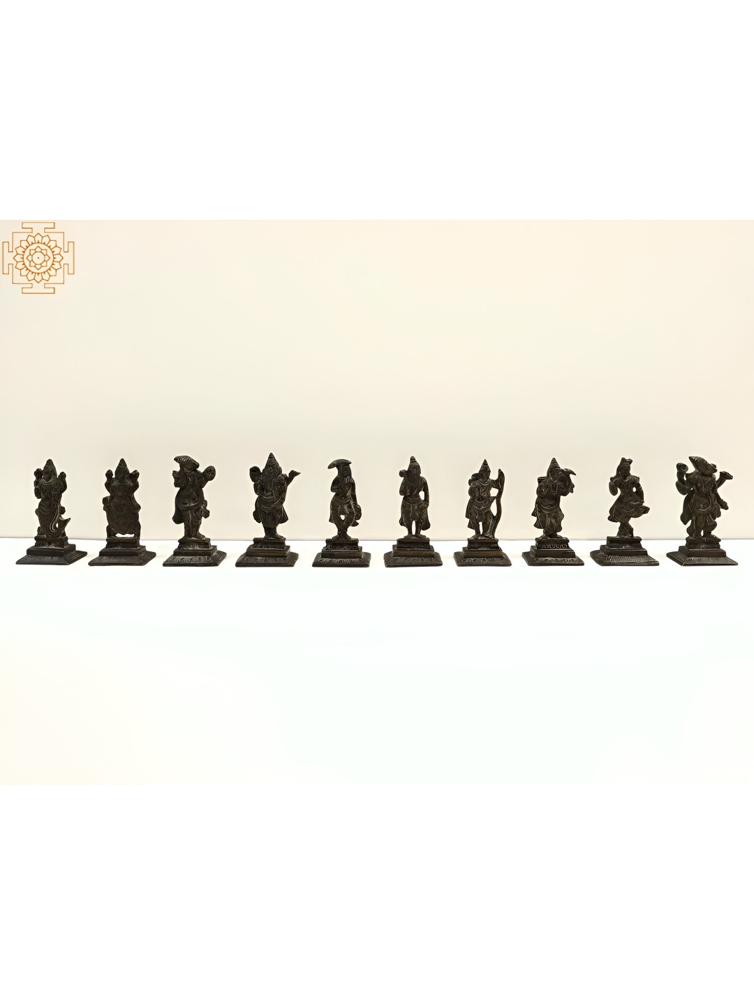 Exotic India Dashavatara Black Brass Metallic Prayer Room 10 Piece Medium Showpieces - 4.5 Inches