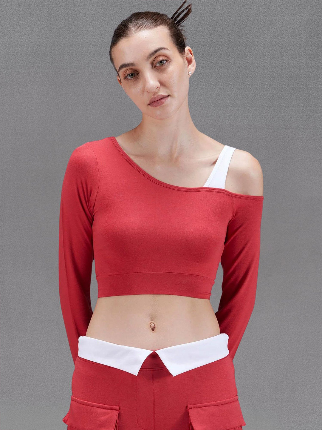 Cava Red Whirl One Shoulder Top