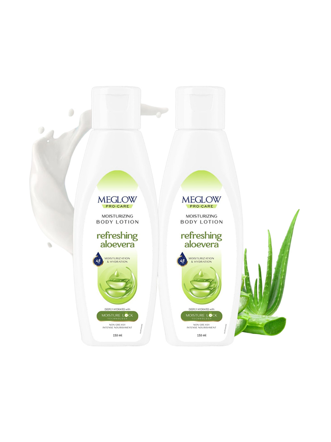 MEGLOW 2-Pcs Refreshing Aloevera Moisturizing Body Lotion with Moisture Lock - 150 ml each