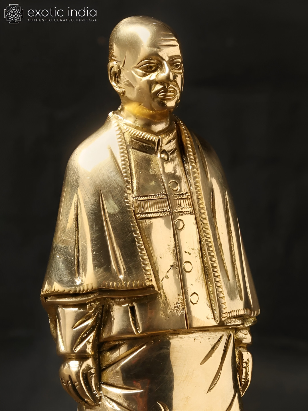 Exotic India Sardar Vallabhbhai Patel Gold Brass Metallic Living Room Medium Showpiece - 7.5 Inches