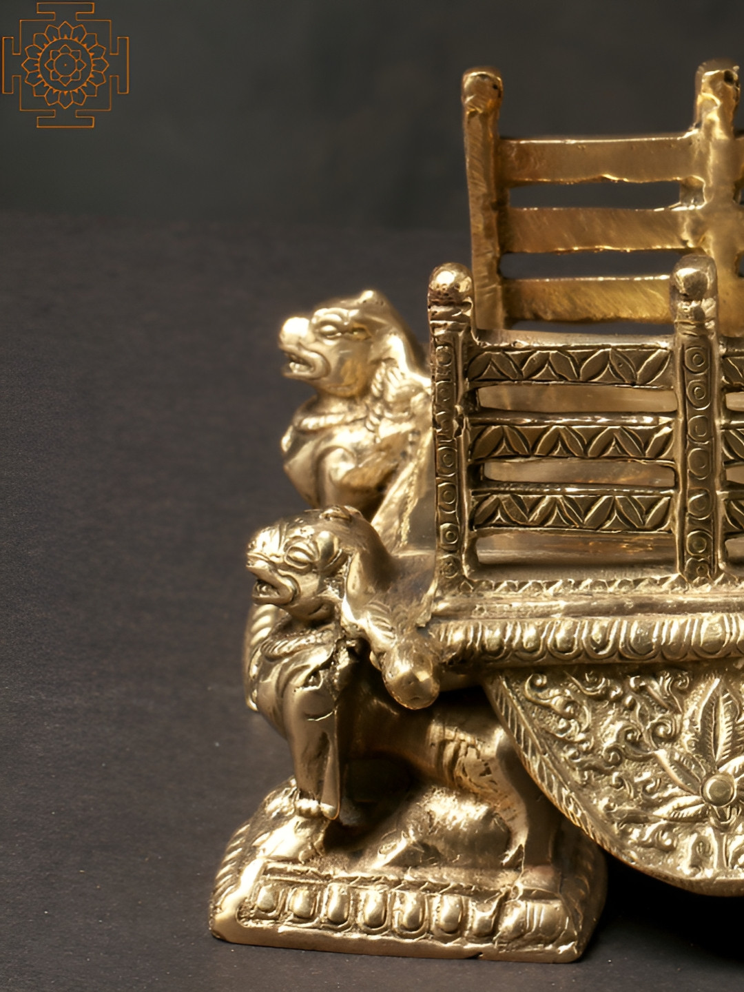 Exotic India Royal Throne Gold Brass Metallic Living Room Tiny Showpiece - 8 Inches