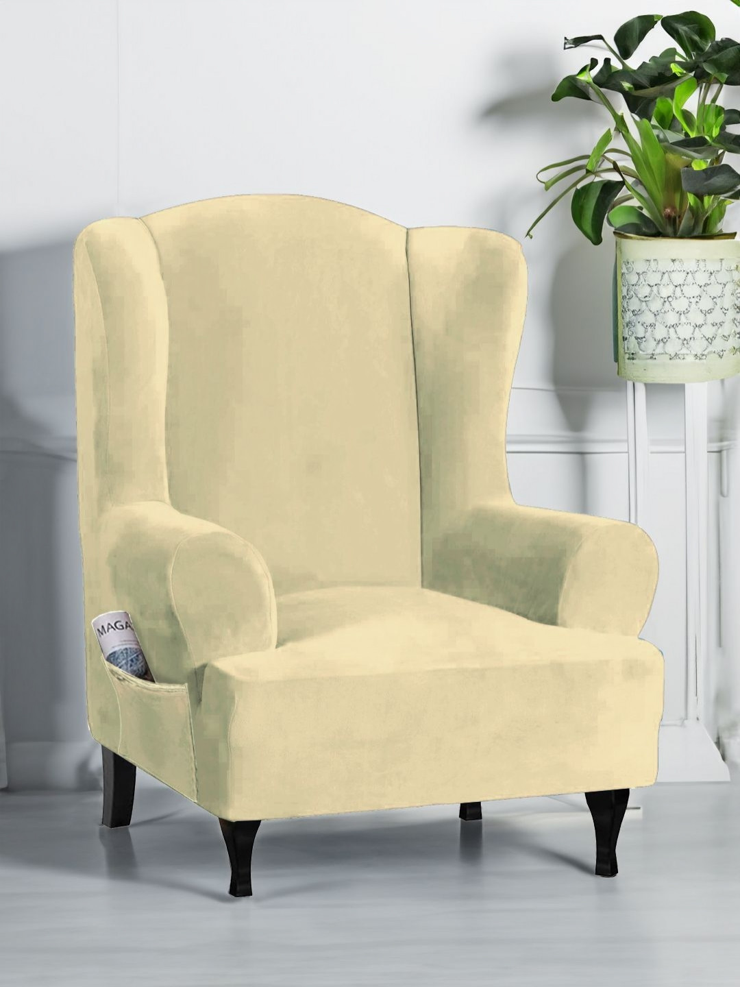 Cortina Beige Colored Suitable Wingback Chair Cover