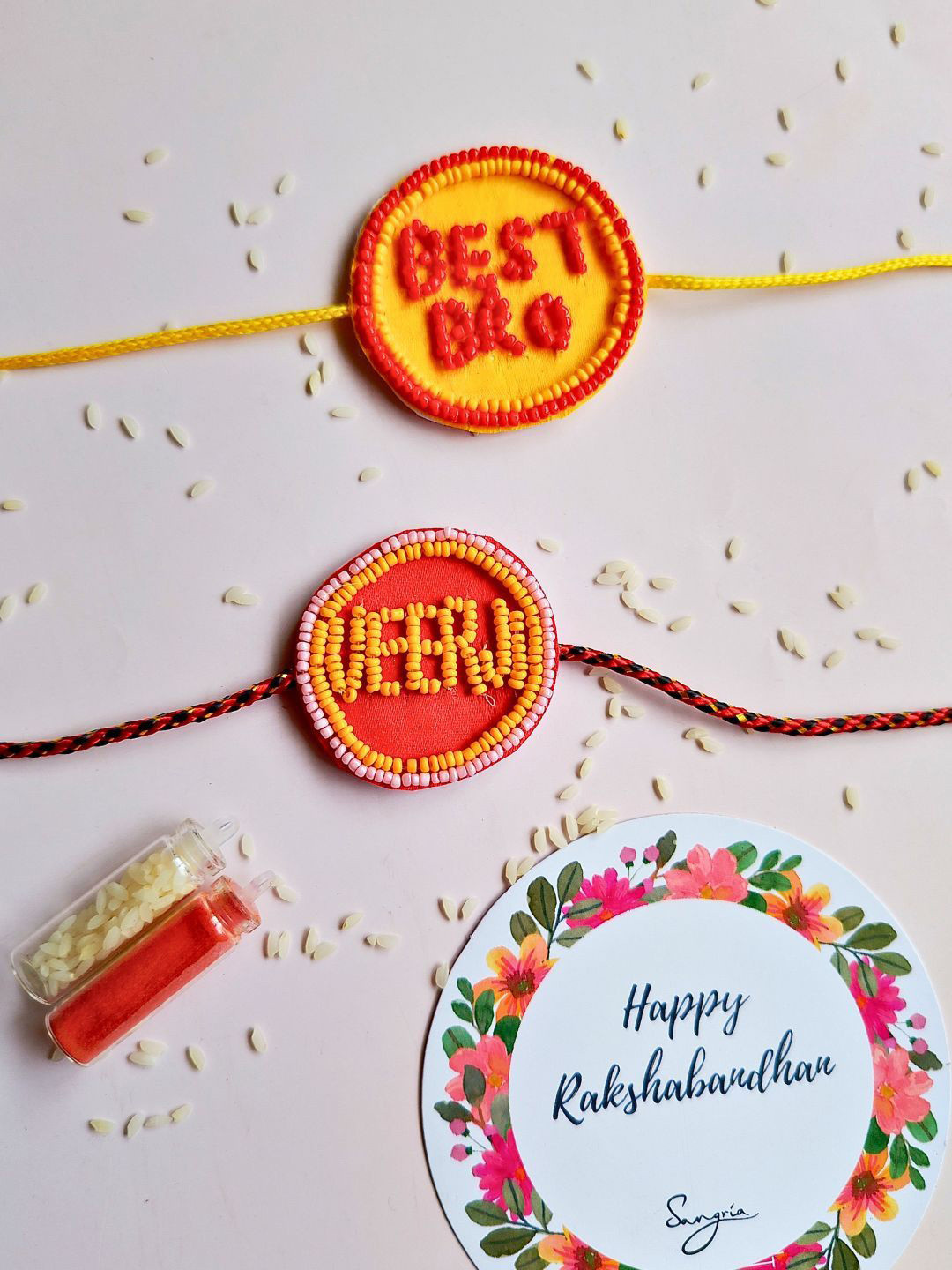 Sangria Set Of 2 Best Bro Veerji Rakhi With Roli Chawal & Greeting Card