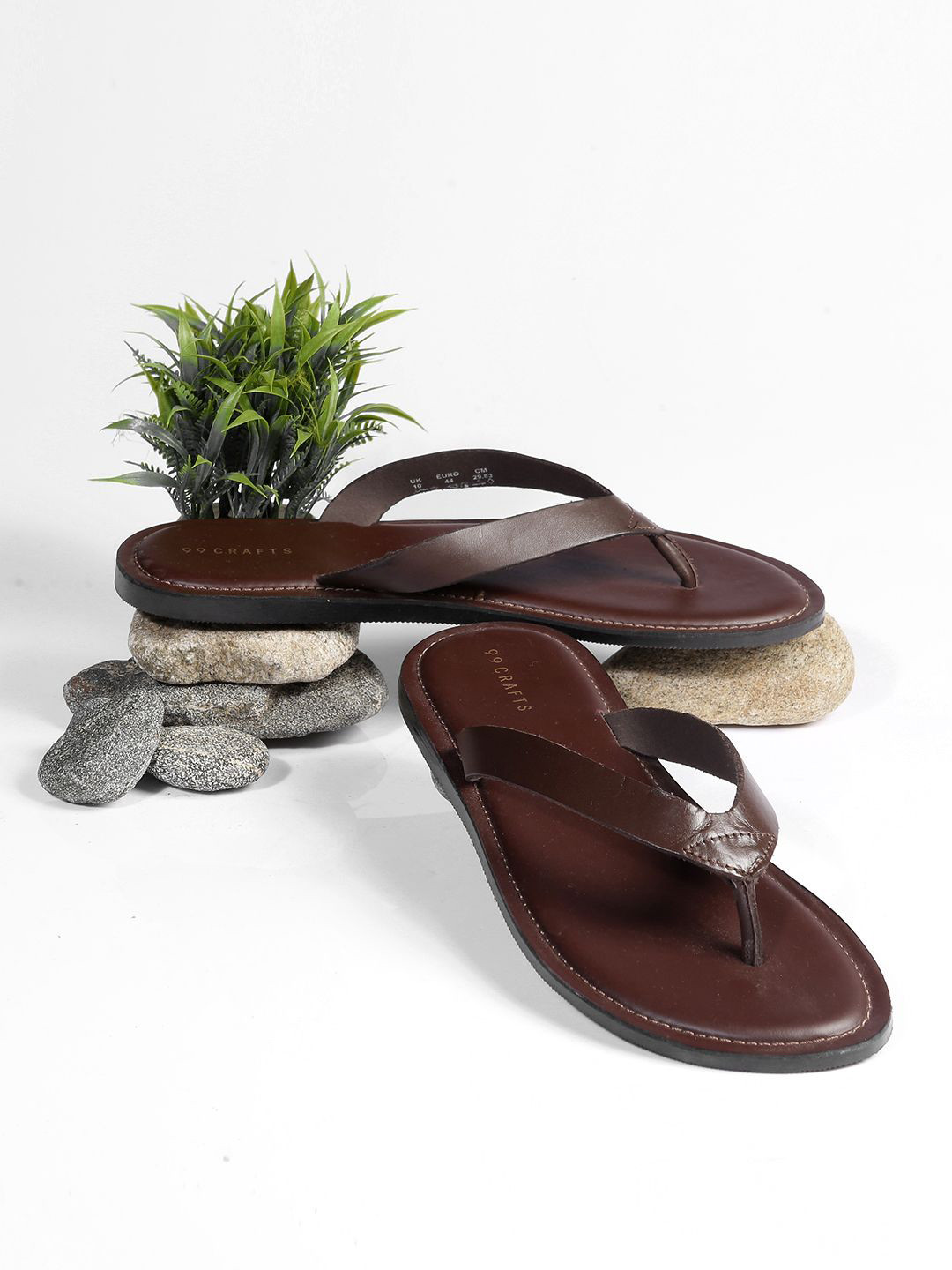 99CRAFTS Men Leather T-Strap Flats