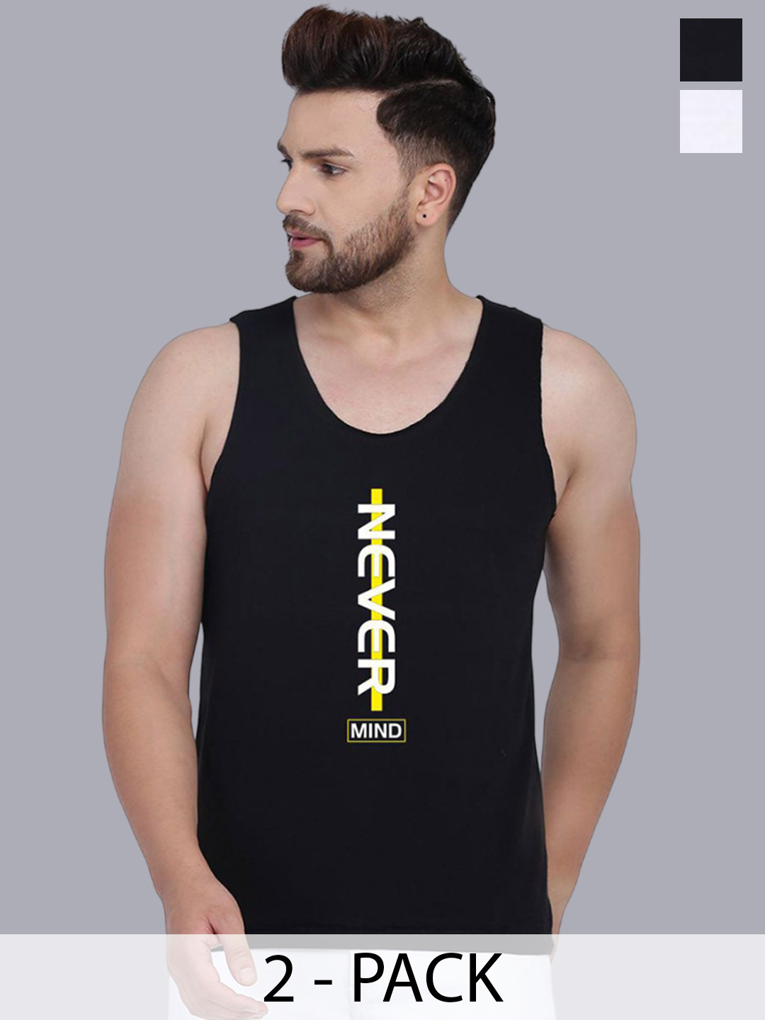 SLOWLORIS Pack Of 2 Printed Gym Vests SL26 COMBO (LOUD WHITE) (NVR BLACK)