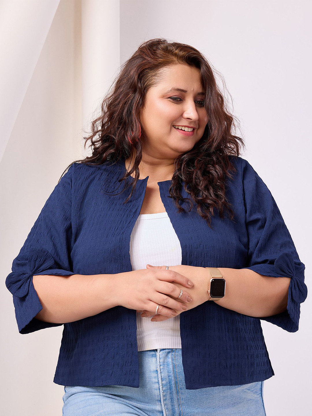 BAESD Round Neck Open Shrug with Back Bow