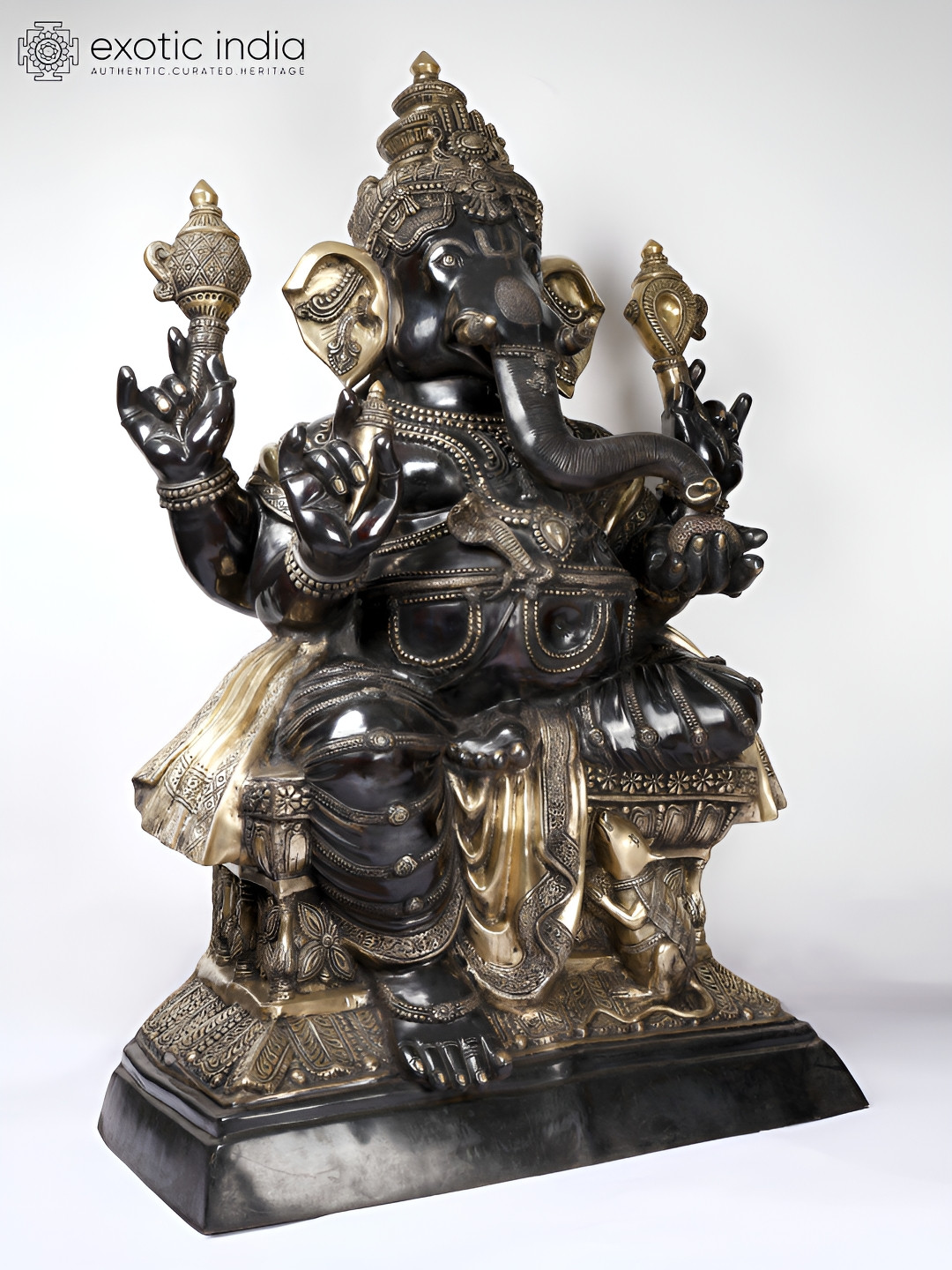 Exotic India Chaturbhuja Lord Ganesha Black Brass Metallic Prayer Room Extra Large Showpiece - 61.4 Inches