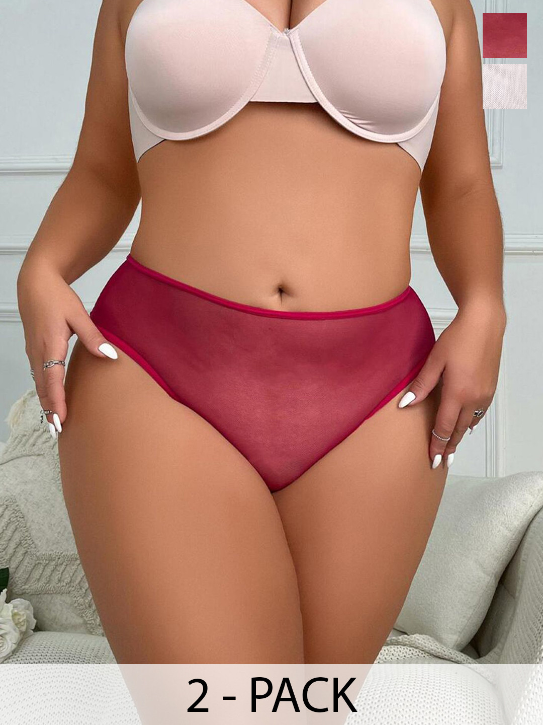 LULU & SKY Pack Of 2 Seamless Hipster Briefs  C127-WHITE RED