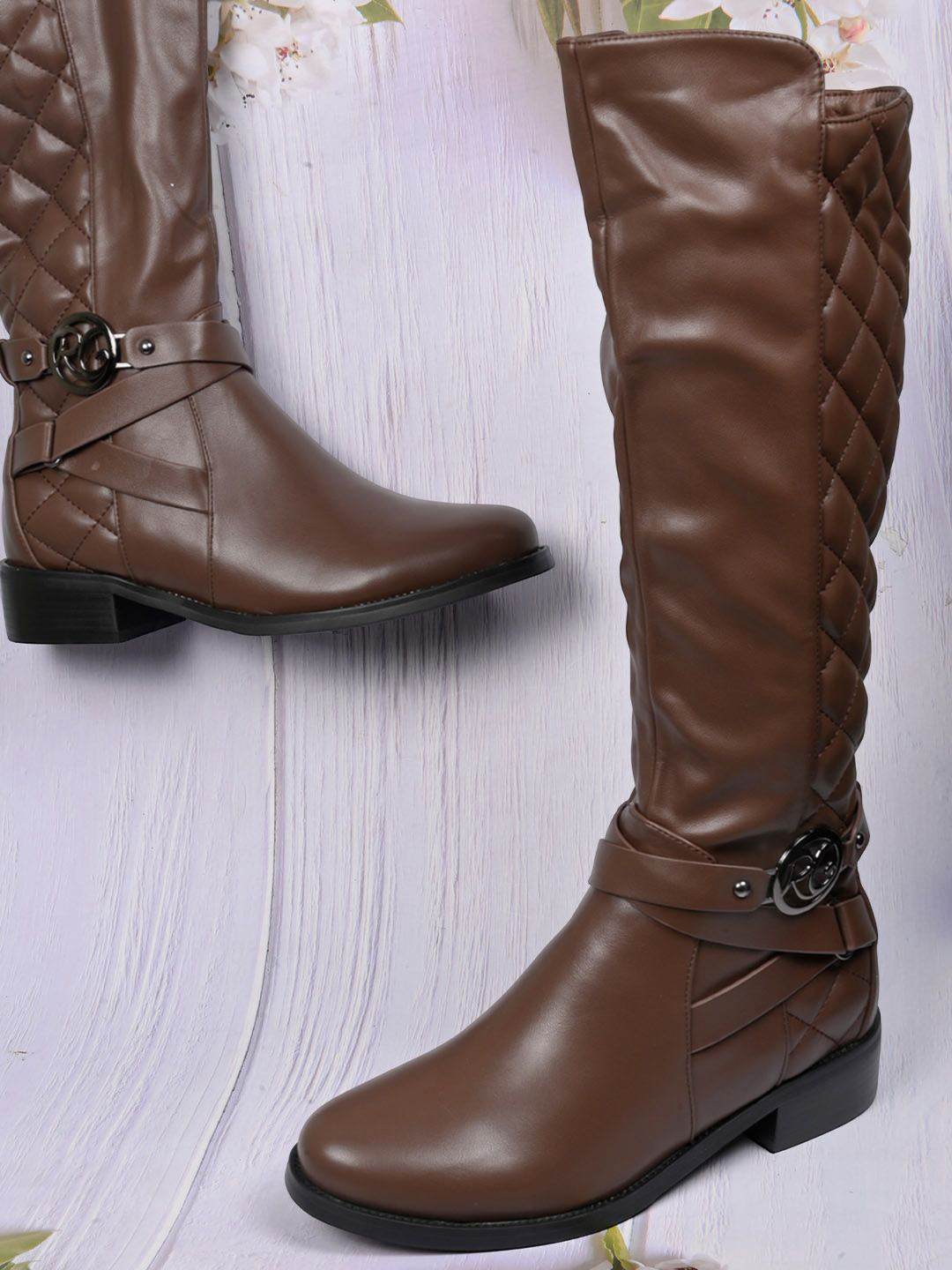 Ronnie Grey Women Textured High-Top Block-Heeled Boots