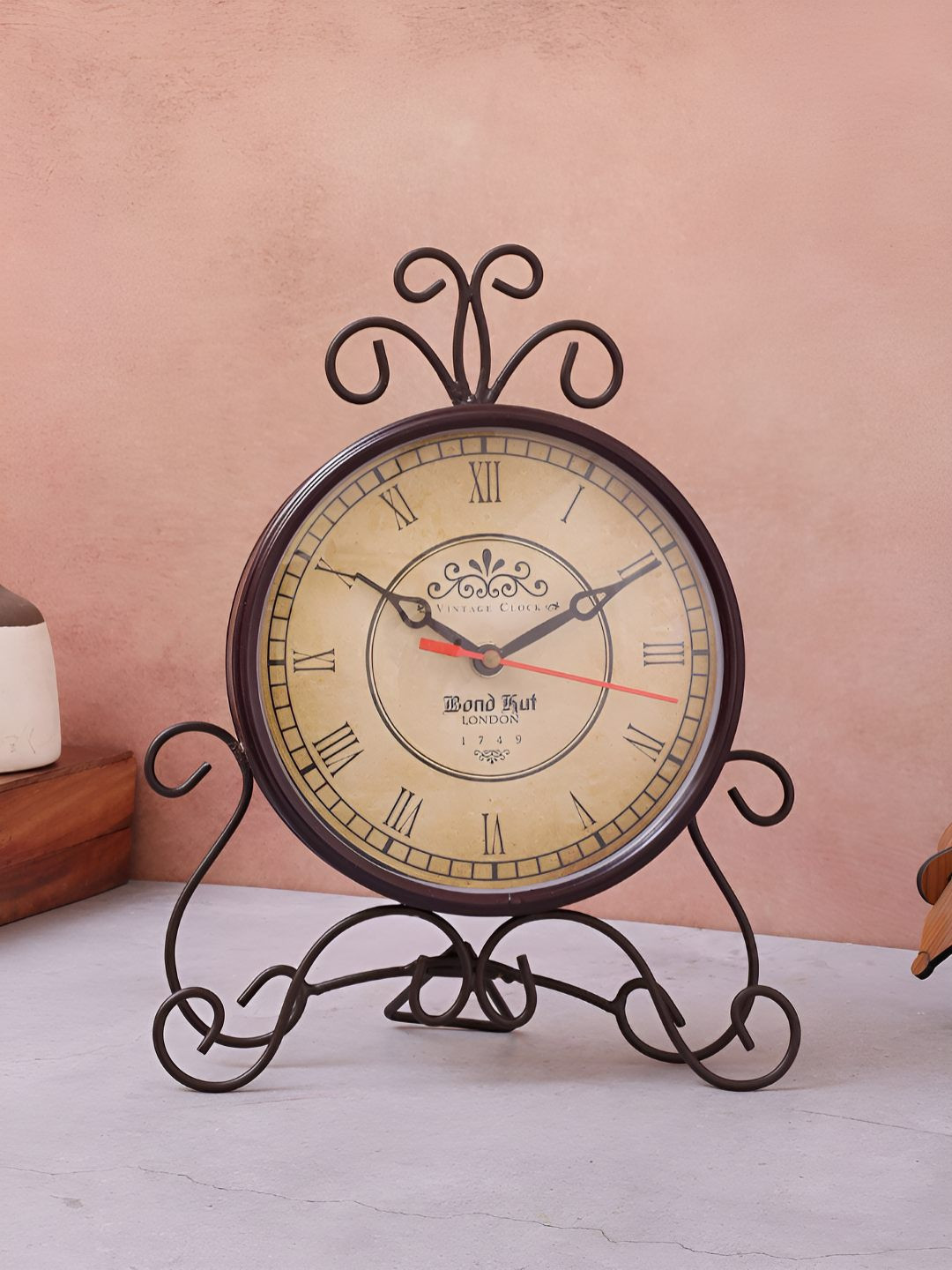 EXIM DECOR Black Metal Handcrafted Round Battery Analogue Table Clock-33cm