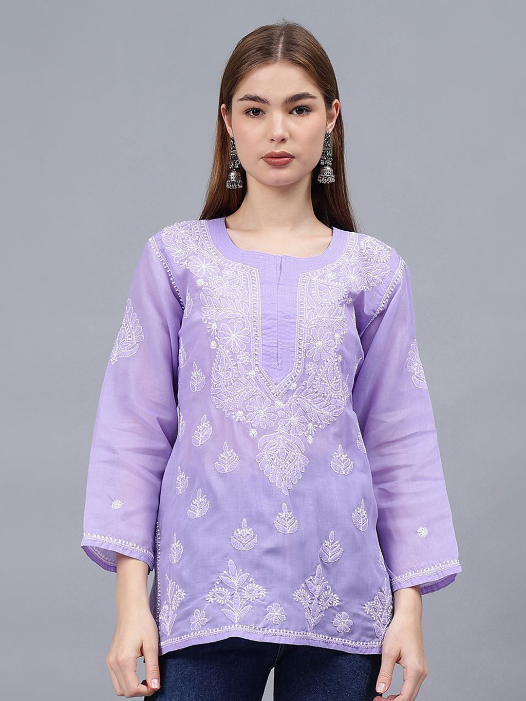 Seva Chikan Ethnic Motifs Embroidered Chikankari Handloom Chikankari Kurti