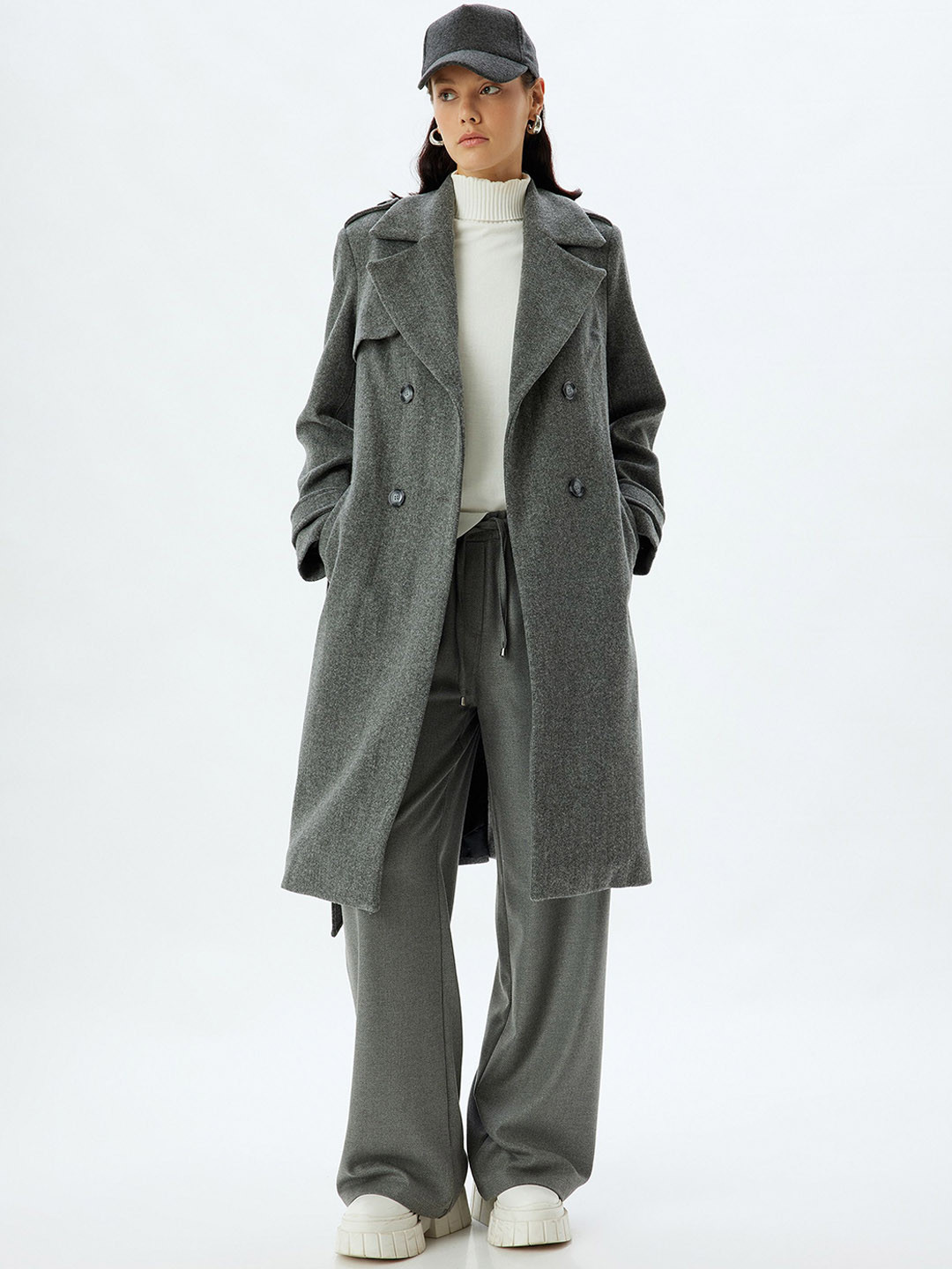 Koton Long Sleeve Double-Breasted Overcoat