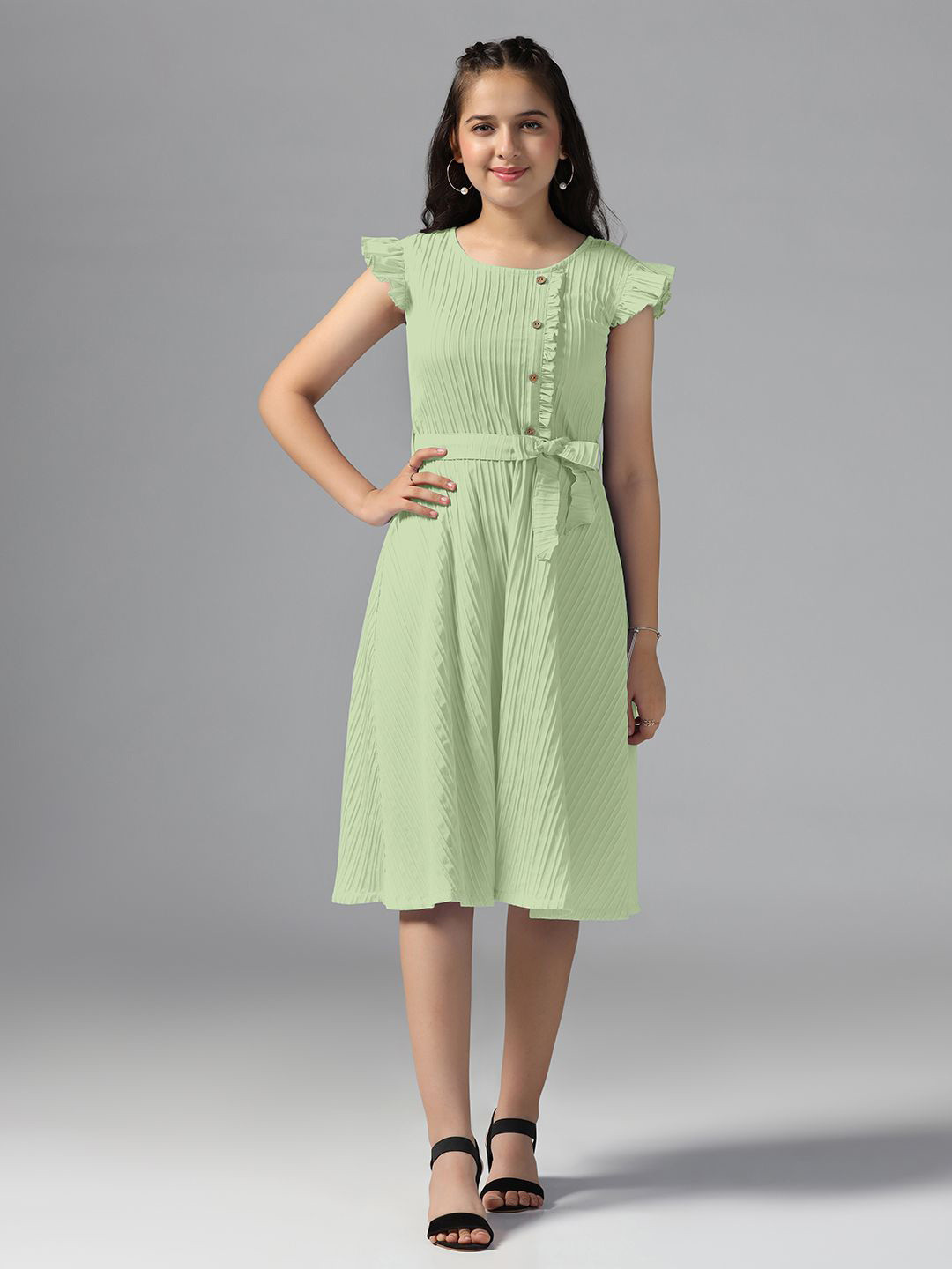 OMPAX Flutter Sleeve Fit & Flare Dress