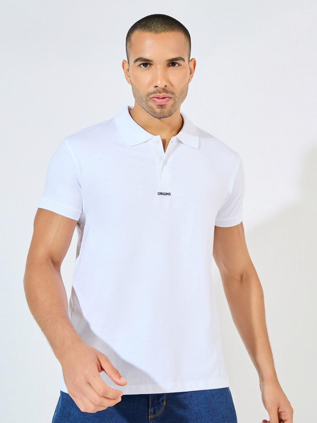 Styli Men White Minimal Print Heavy Cotton Jersey Regular Polo
