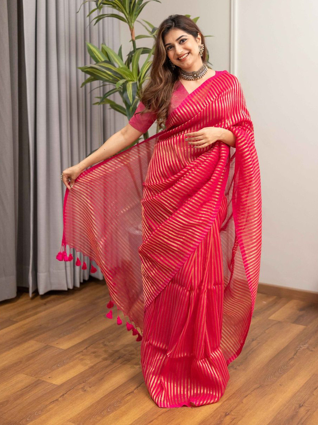 Eternity by sakshi Striped Saree with Tassels
