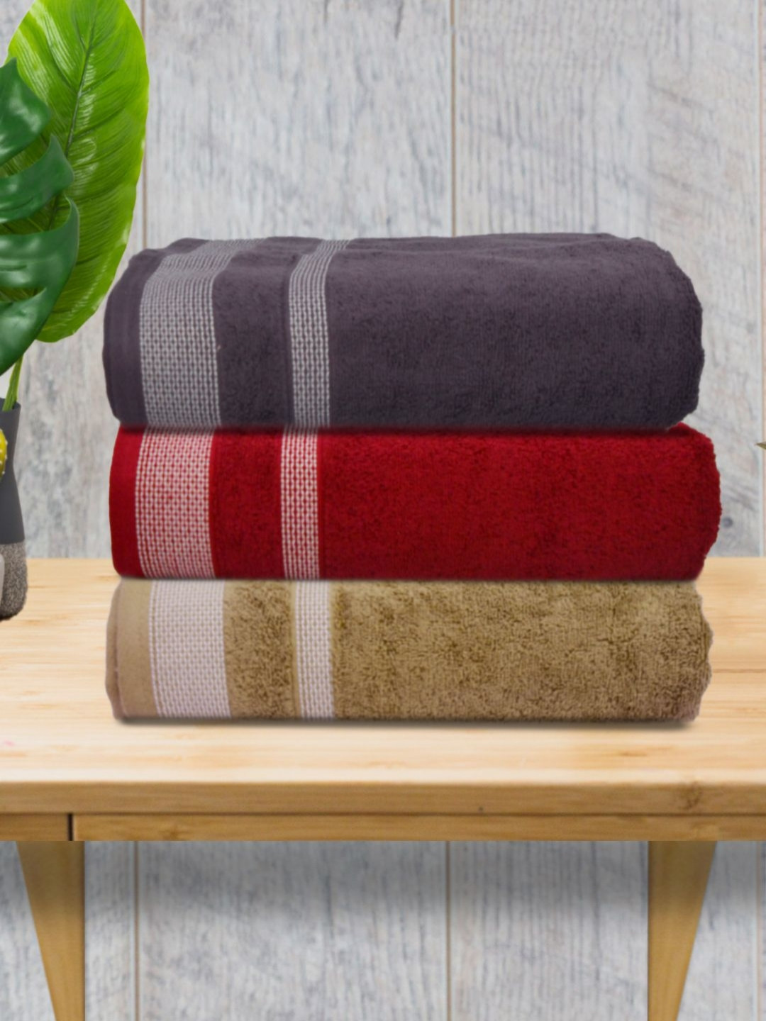 Aura Black & Blue 3 Pieces Striped Cotton 400 GSM Bath Towels