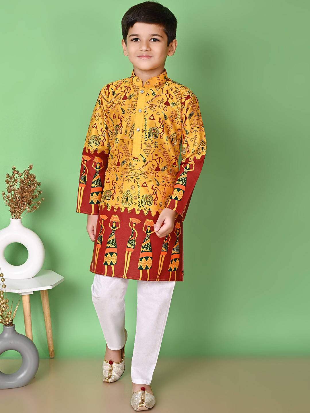 NFC CREATION Boys Printed Regular Dupion Silk Straight Kurta with Pyjamas