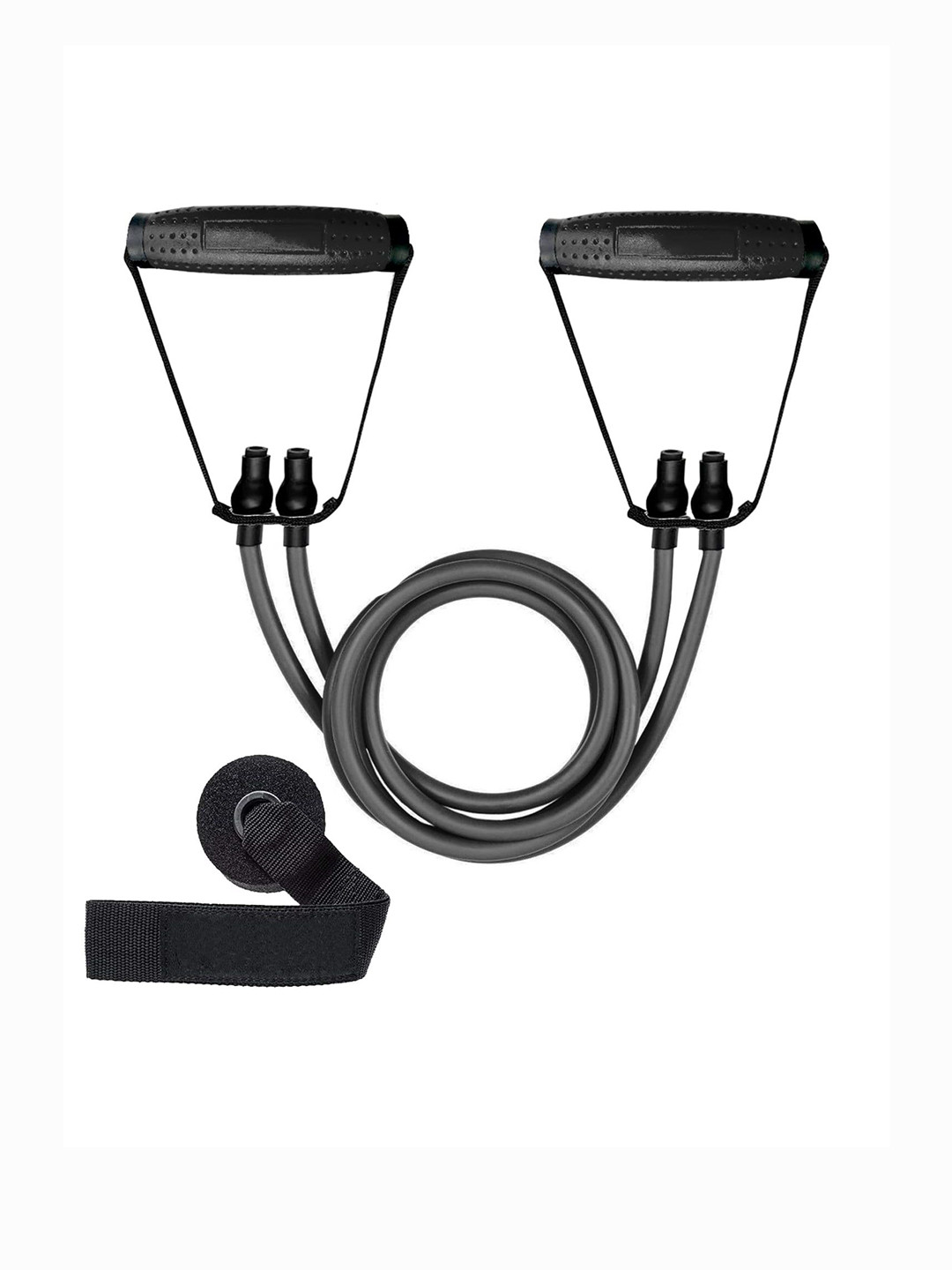 STRAUSS Double Resistance Tube with PVC Handles, Door Knob & Carry Bag, 27 Kg, (Black)