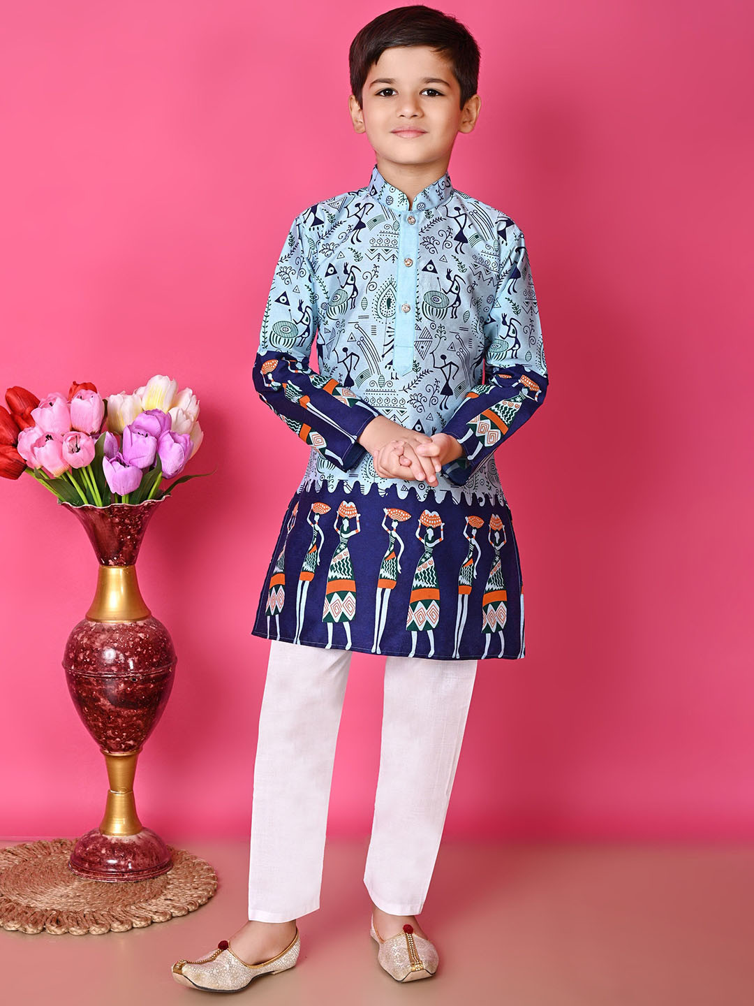 NFC CREATION Boys Printed Regular Dupion Silk Straight Kurta with Pyjamas