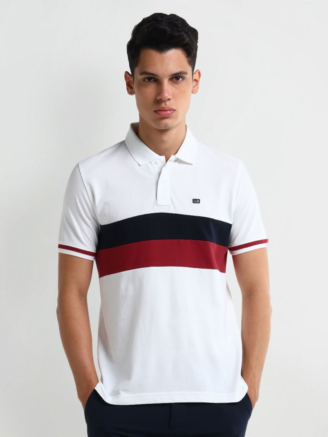 Arrow Men Colourblocked Polo Collar Cotton T-shirt
