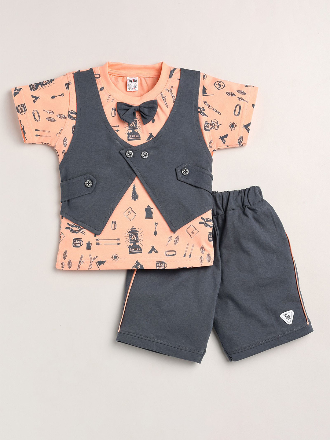 TINY BINY Boys Printed Pure Cotton T-shirt With Shorts