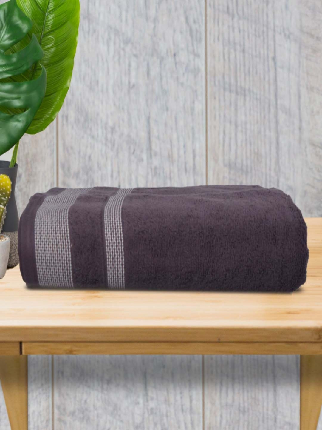 Aura Purple and Grey Striped Cotton 400 GSM Bath Towel