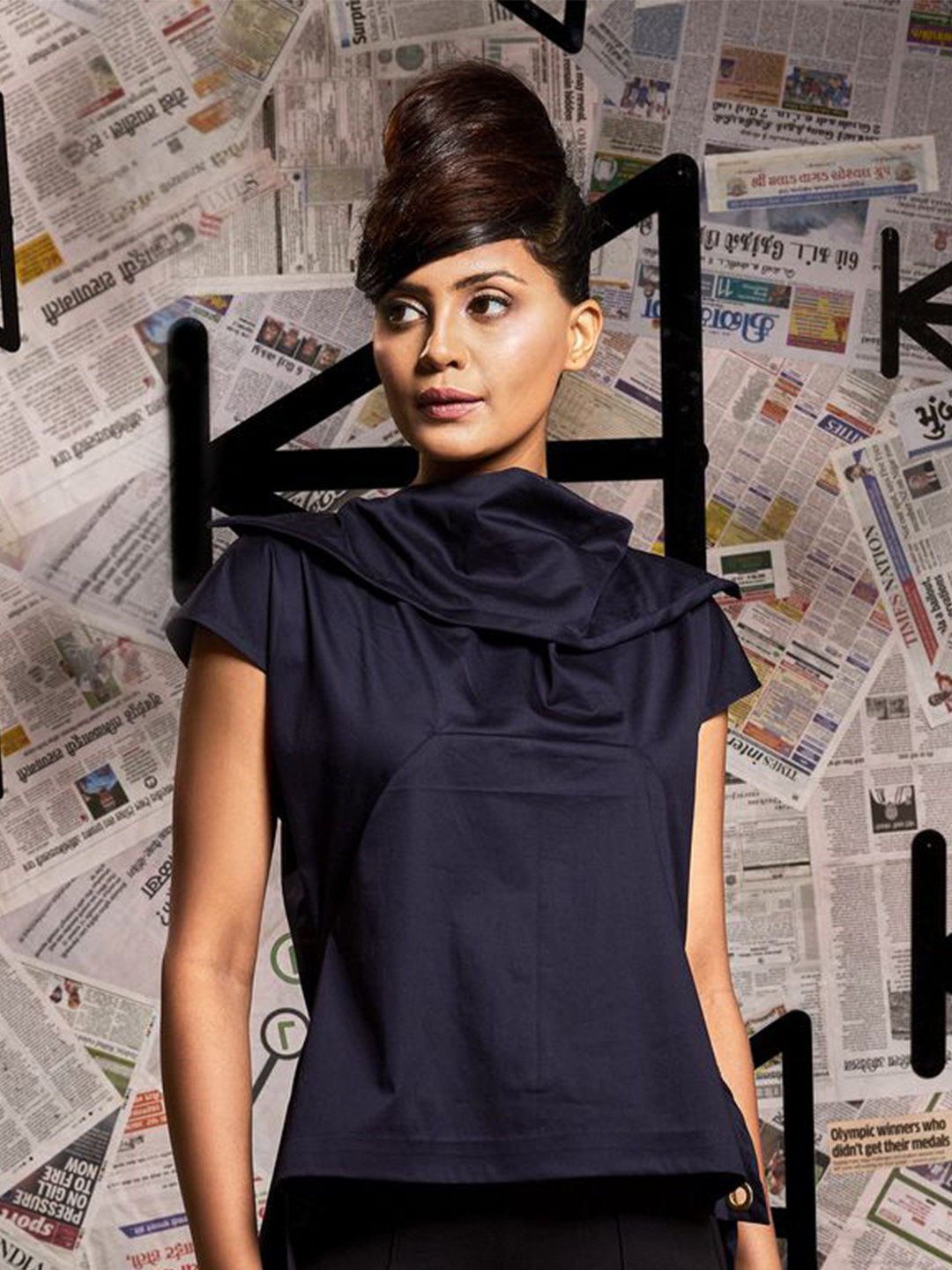 ECHKE Women Solid Cowl Neck Cotton Top