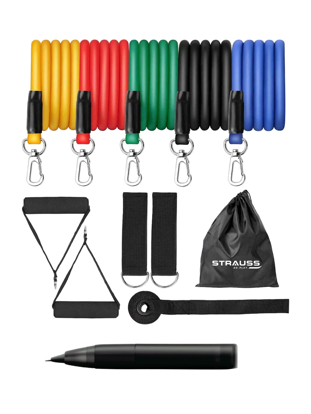 STRAUSS Pack Of 5 Resistance Tubes With Door Anchor Handles Carry Bag & Ankle Straps