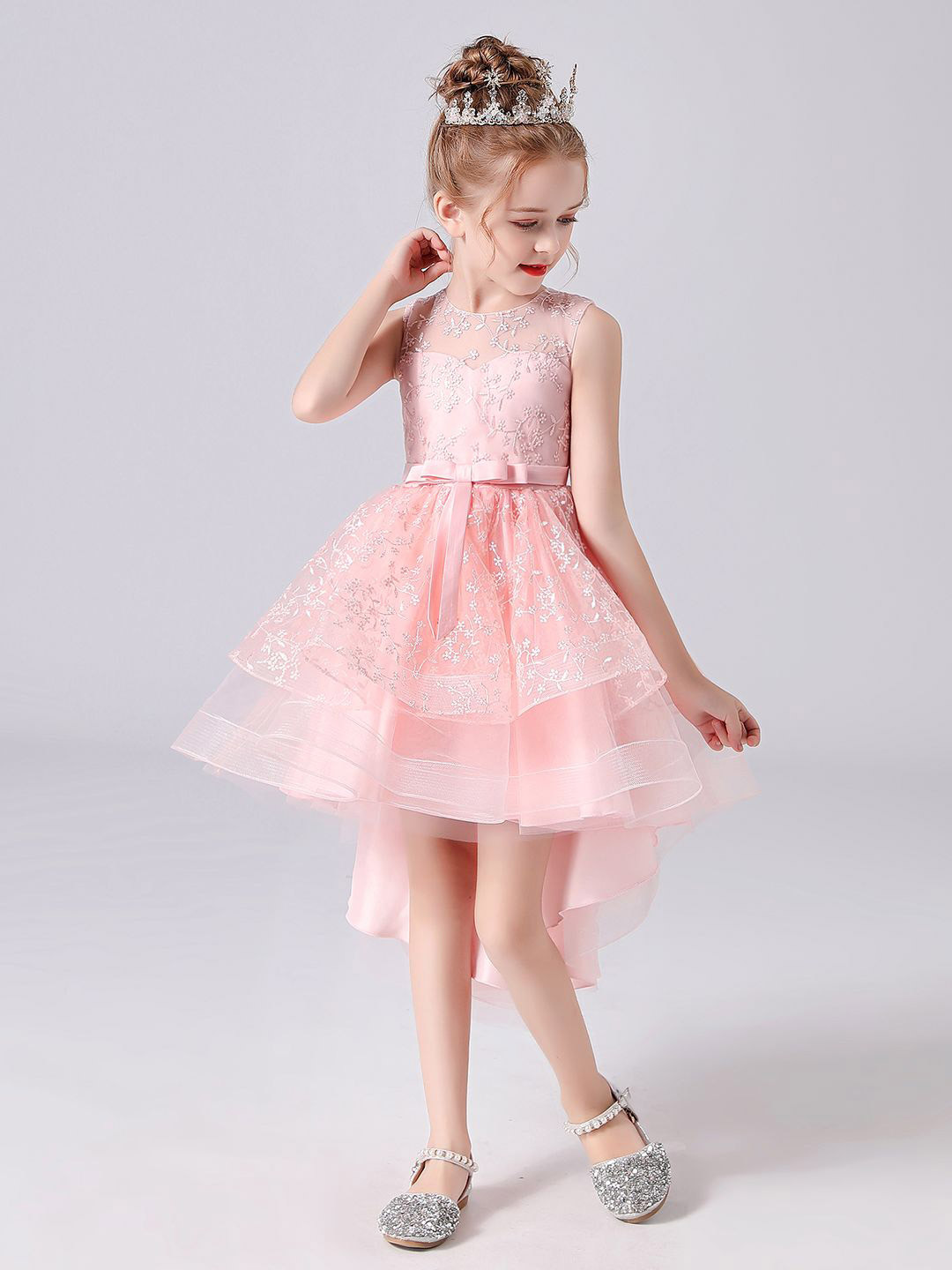 JC SPARKLE Embroidered High-Low Hem Fit & Flare Midi Dress