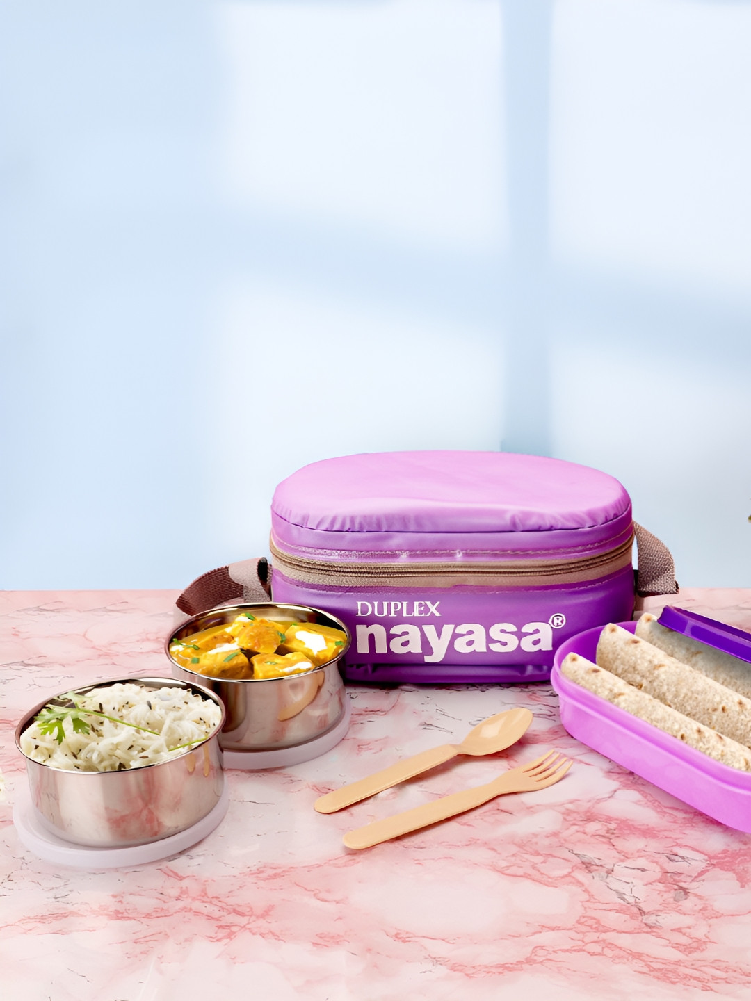 Nayasa Duplex Deluxe Airtight Leakproof Stainless Steel 3PC Lunch Box With Spoon & Fork