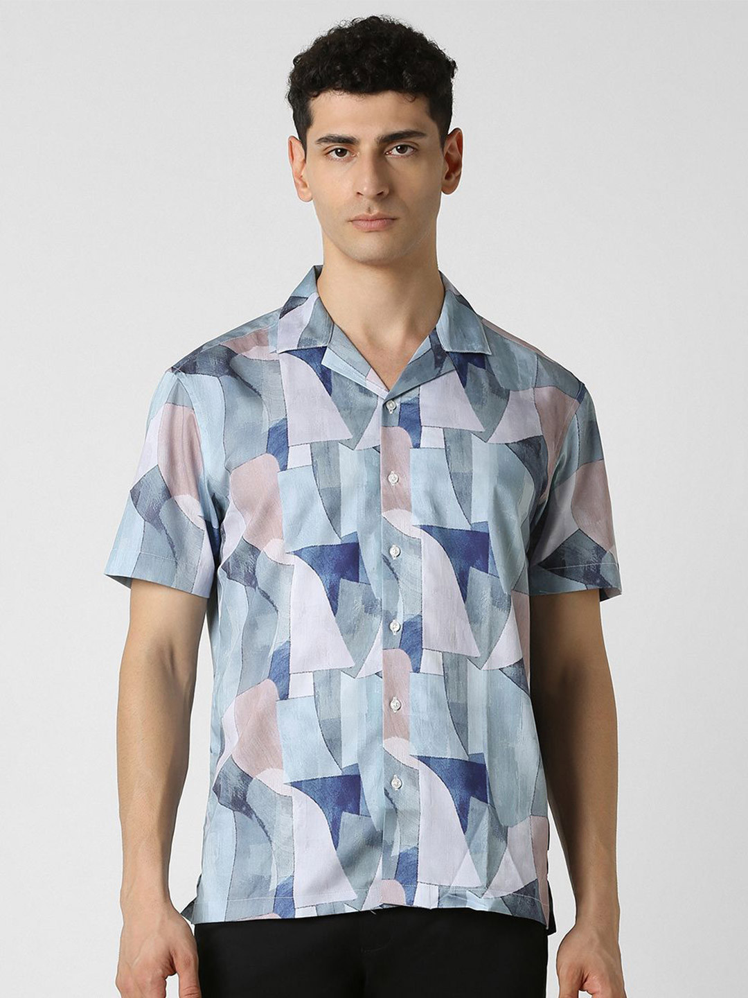 Van Heusen  Men Cuban Collar Abstract Printed Cotton Slim Fit Party Shirt