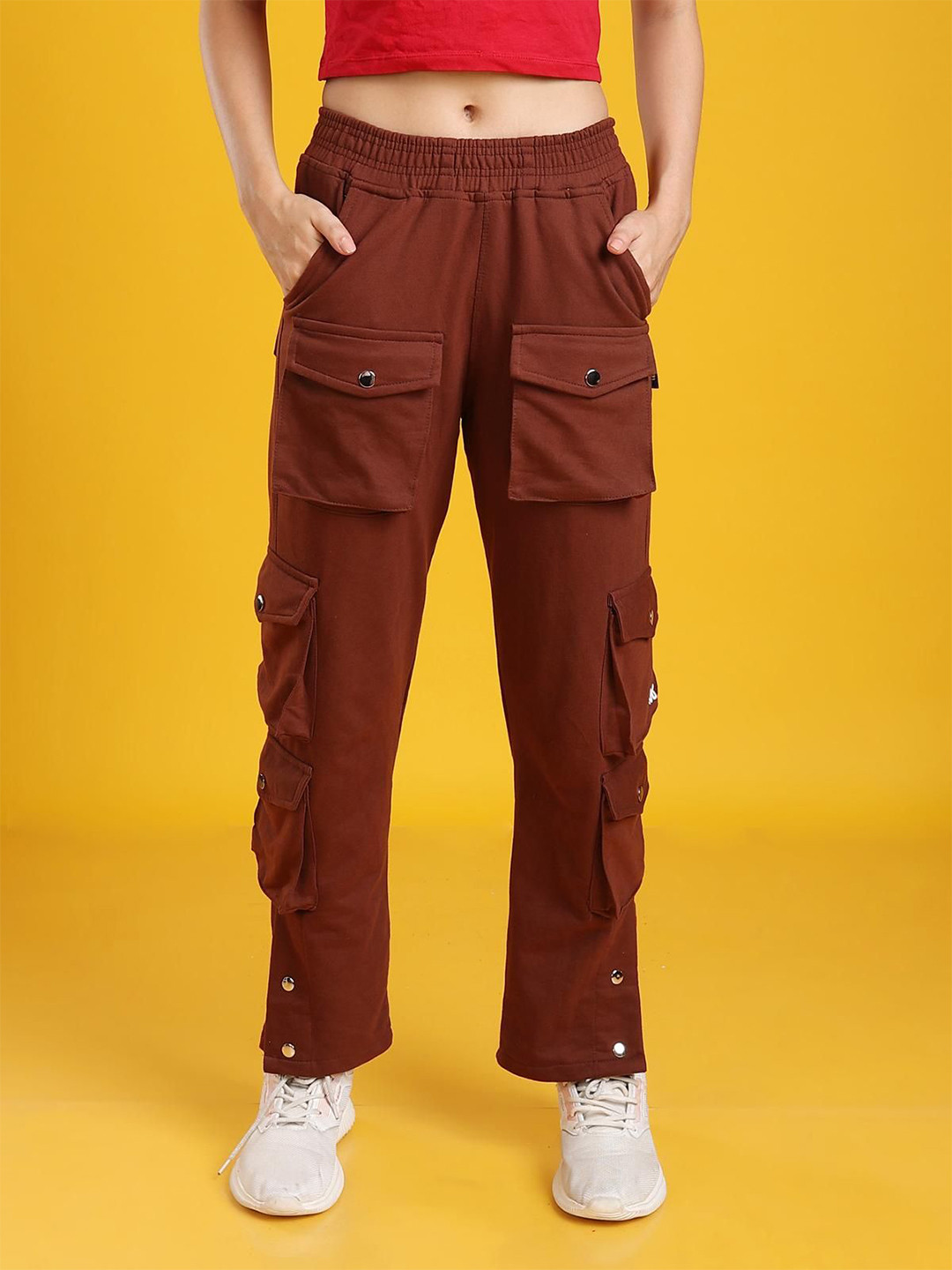 The Dance Bible Cotton Button High-Rise Style Pocket  Cargos Trousers