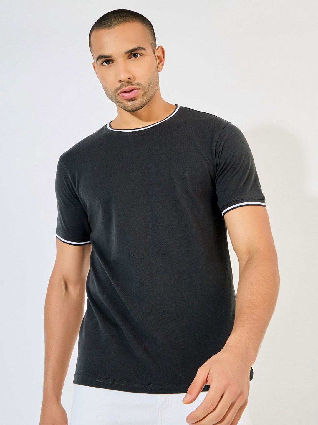 Styli Men Basic Pique Crew Neck Ringer T-Shirt