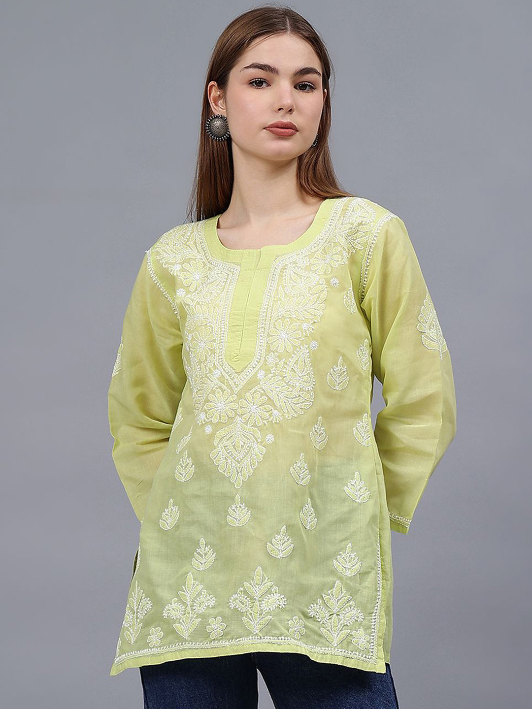 Seva Chikan Ethnic Motifs Embroidered Chikankari Handloom Chikankari Kurti