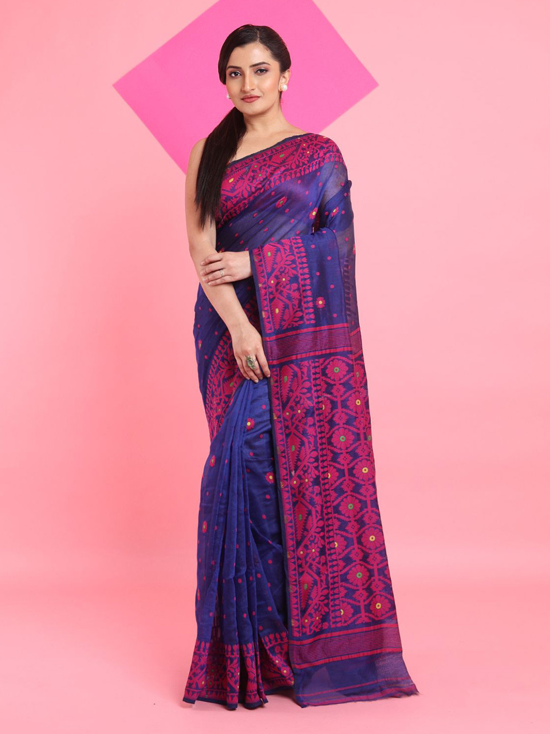 Arhi Woven Design Jamdani Saree With All Over Thread Weaving