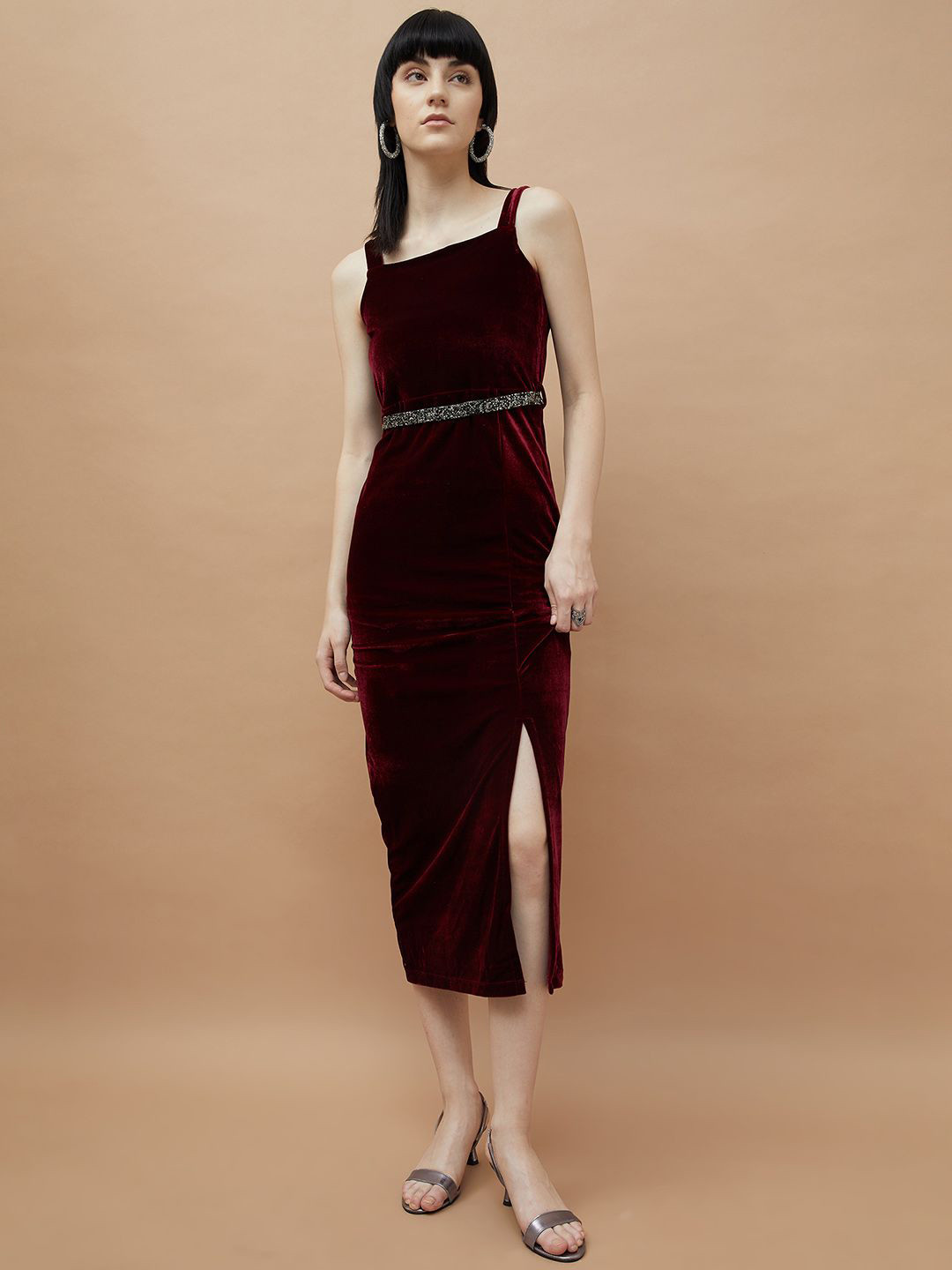 CODE by Lifestyle Solid Belted Midi Sheath Dress