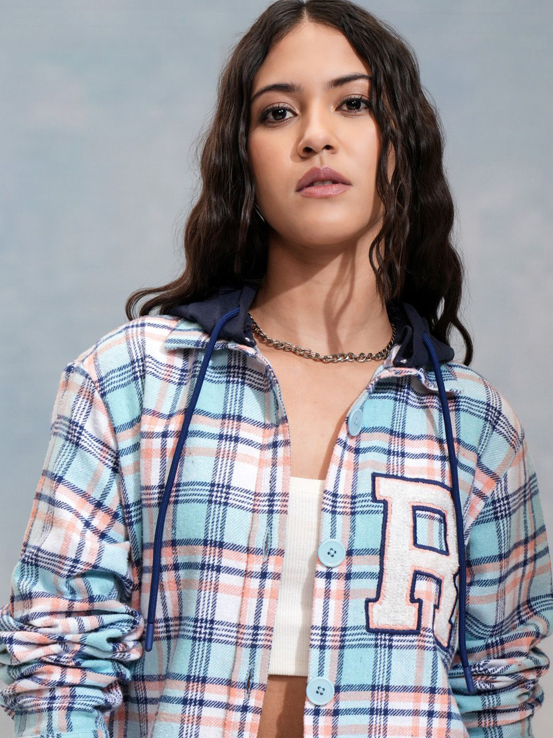 Tokyo Talkies Women Mui Check Button-Down Embroider OverOversized Shirt