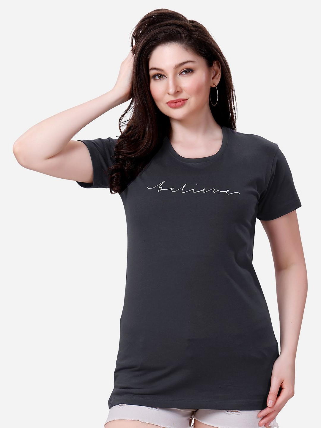 Lenissa Women Typography Printed Round Neck Cotton Relaxed Fit T-shirt