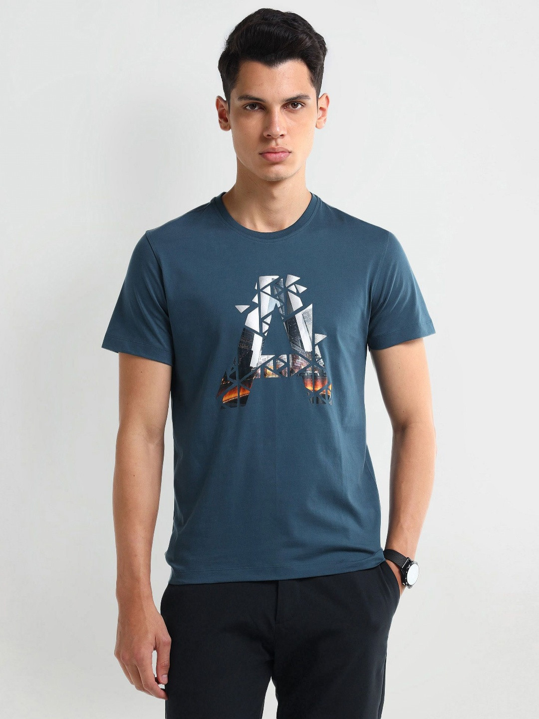 Arrow Men Graphic Printed Round Neck Cotton T-shirt