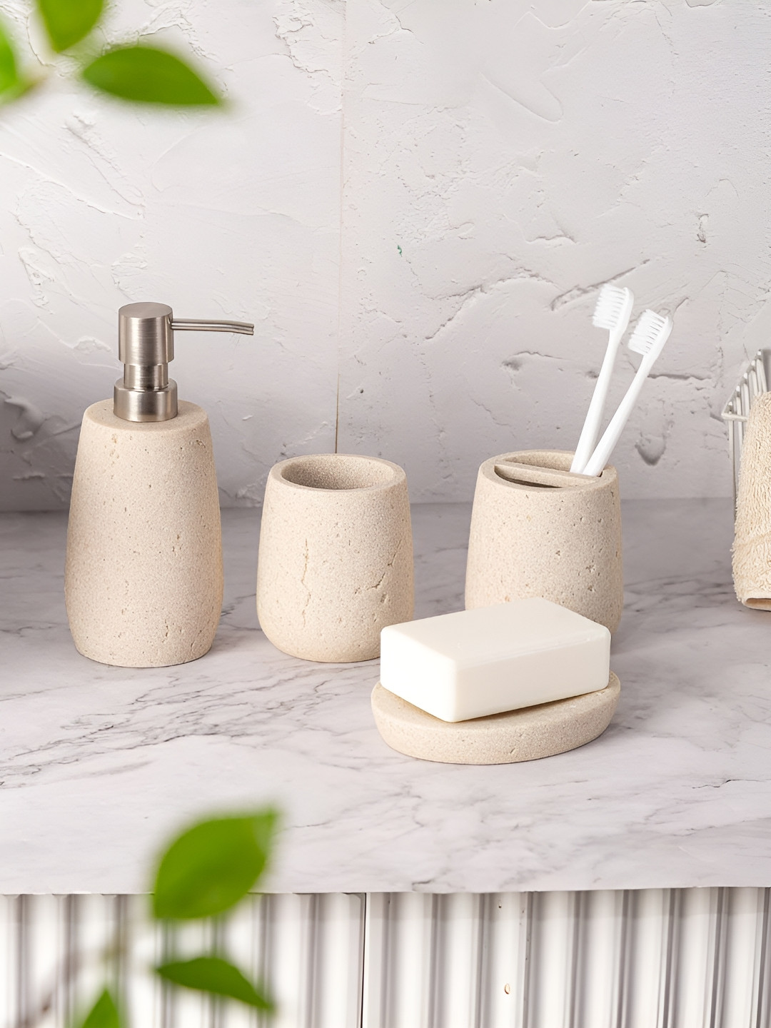 Pano Beige 4 Pieces Bath Accessories Set