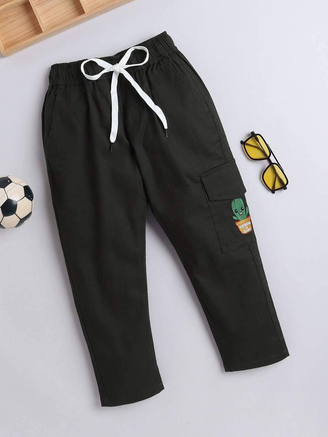 BAATCHEET Boys Pure Cotton Mid Rise Track Pants