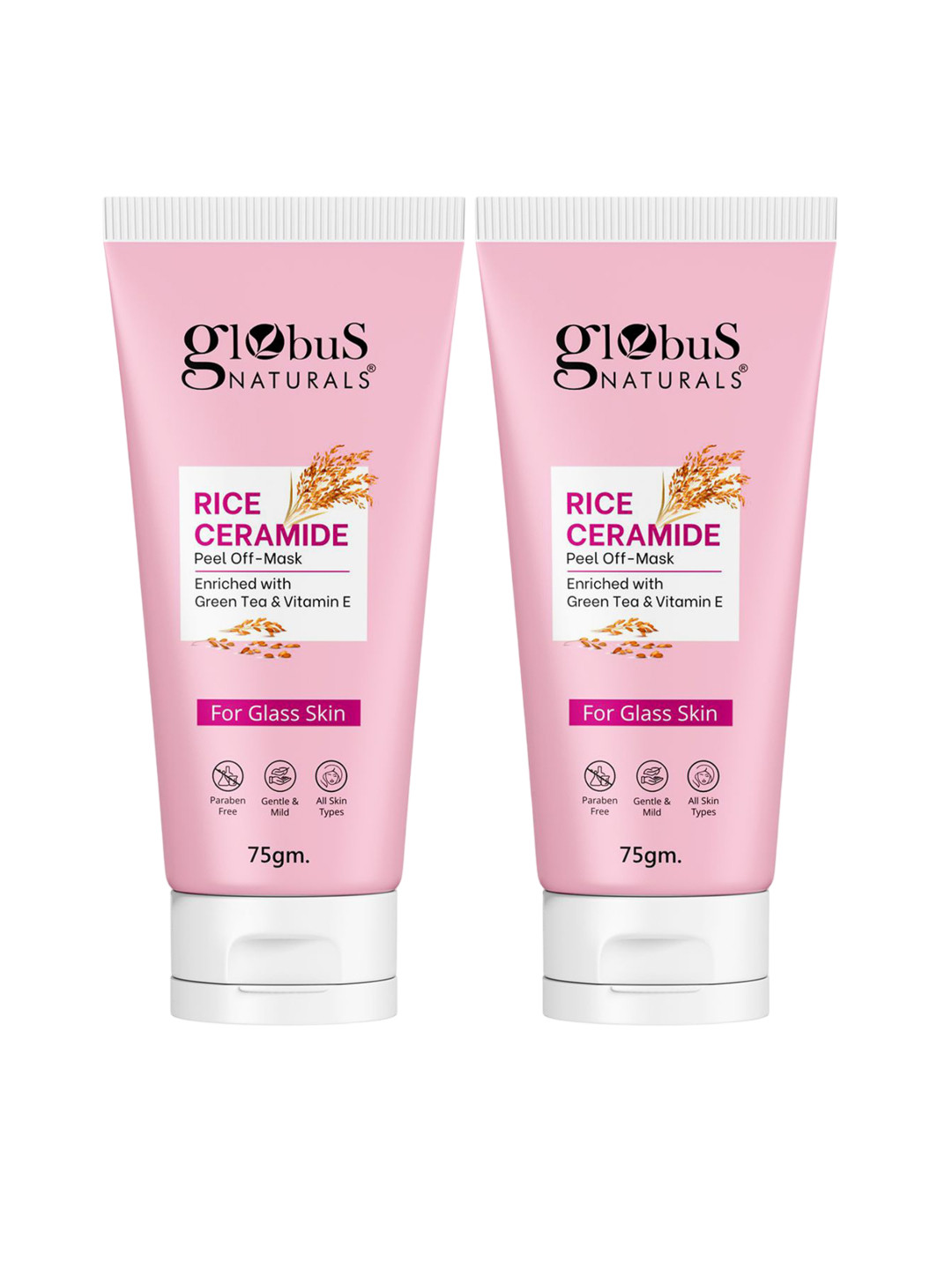Globus naturals Rice Ceramide Set Of 2 Green Tea & Vitamin-E Peel Off Mask- 75g Each